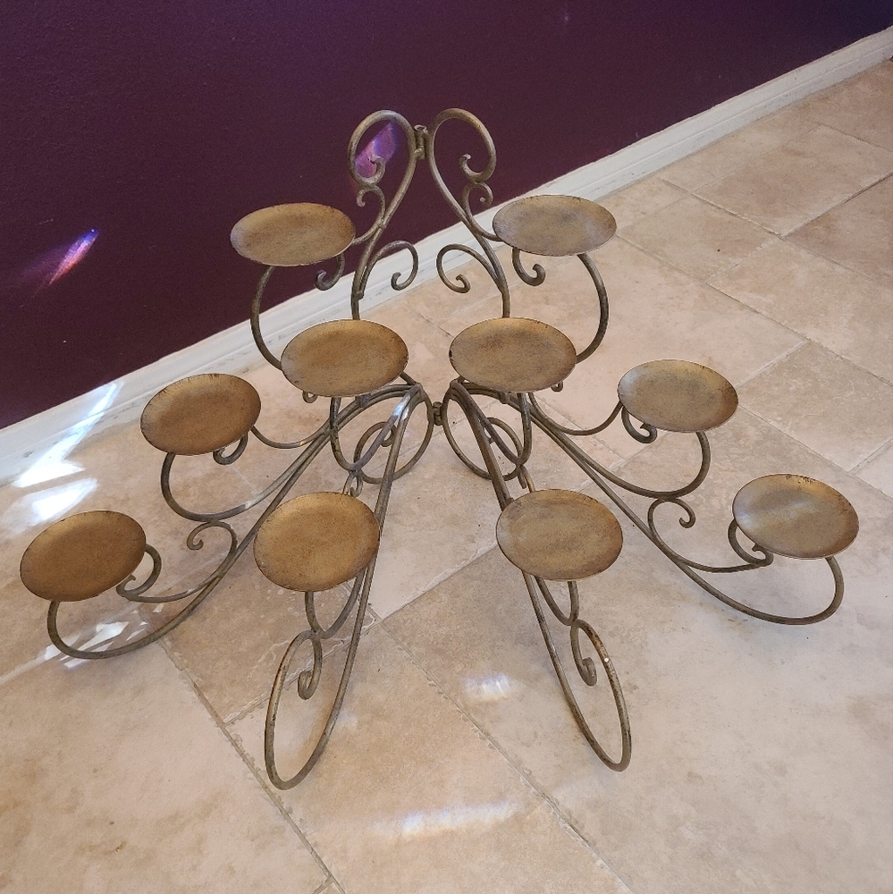 Scrollwork Metal four arm, 10 candle fireplace candelabra